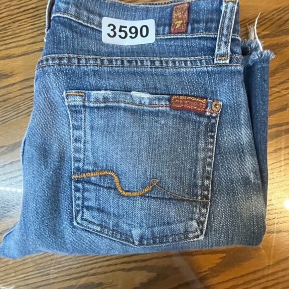 7 For All Mankind Jeans Womens 27 Blue Boot Cut Low Rise Medium Wash Raw Hem - Picture 15 of 15